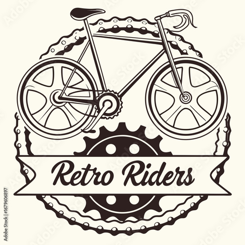 A retro bicycle with a ribbon label on the frame is a vintage icon of the sport