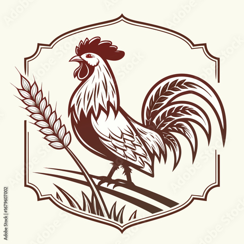 Cartoon chicken vector illustration of a rooster isolated on a white background with a colorful plumage
