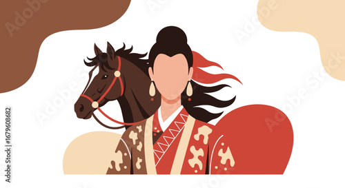Ancient Chinese Woman with Horse.