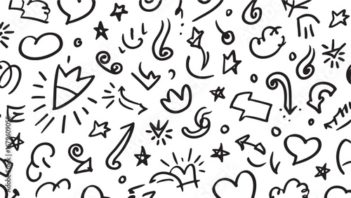 Seamless Pattern of Hand Drawn Doodle Elements Black and White Sketch Background Ideal for Fabric Wrapping Paper and Creative Designs