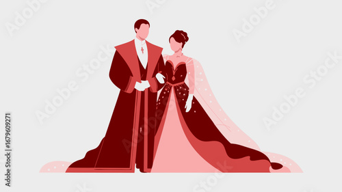 An elegant Indian wedding couple illustrated in a modern vector art style, symbolizing love, tradition, and celebration for their special day