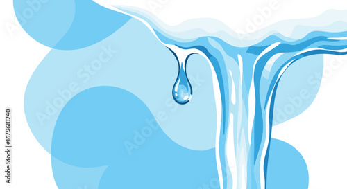 Water droplet falling from a flowing stream.