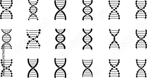 DNA helix icons vector set, genetic spiral symbols, double helix DNA structure, biology genetics illustration, molecular science design, DNA strands symbols collection