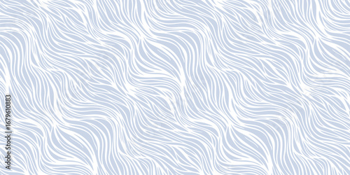 Vector seamless pattern with organic shapes, liquid wavy lines, fibers, threads, biological structures. Abstract blue and white diagonal tangled line background. Natural texture. Subtle repeat design