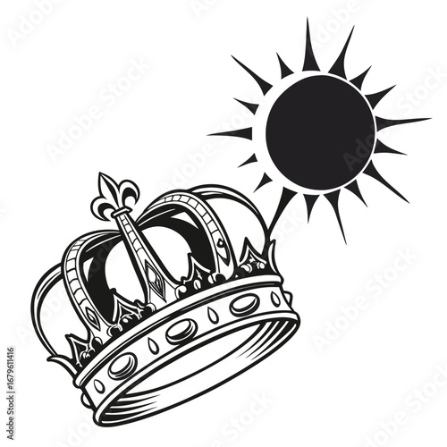 Ancient crown glowing under spiral eclipse silhouette