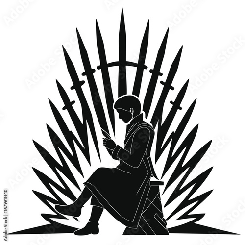 Person meditating on frozen throne silhouette
