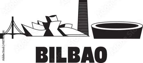 Bilbao Skyline Silhouette Vector Illustration Featuring Guggenheim Museum and Landmarks