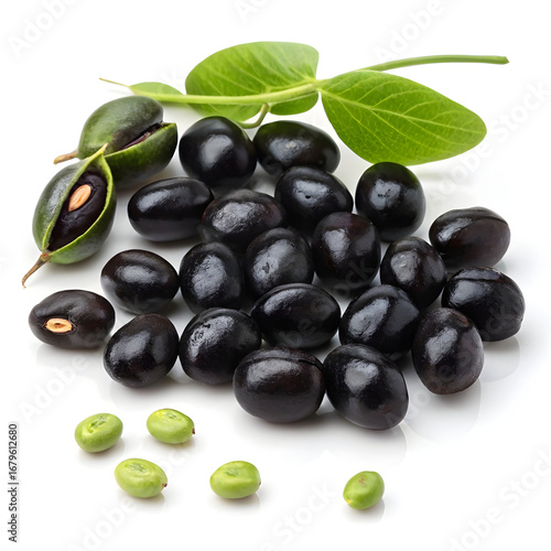 Dry black chickpeas (Kala Chana) isolated on a white background, ideal for use in packaging,