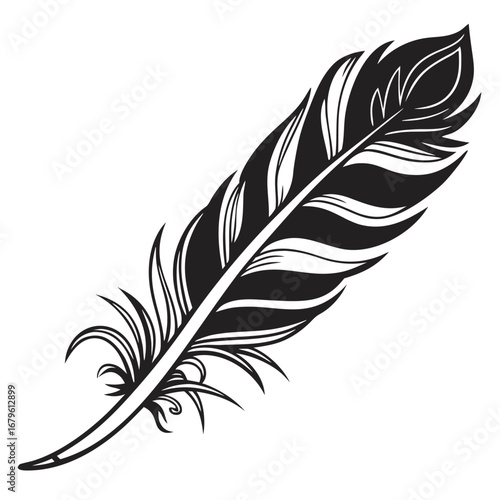 Phoenix feather shining on desert cliff silhouette