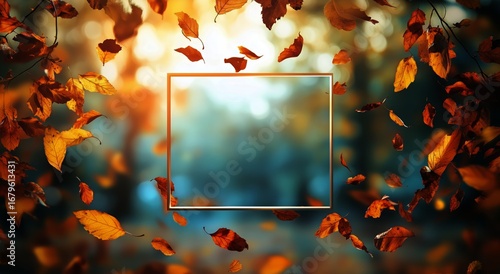 Colorful Autumn Leaves Falling in a Forest Frame During Sunset Hours