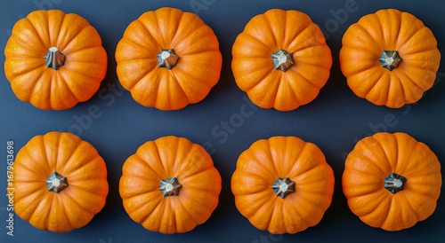 Colorful Display of Pumpkins Arranged in Rows for Autumn Decoration and Harve...