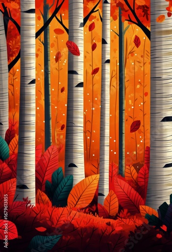 Vibrant Autumn Forest With Colorful Leaves and Tall Trees in a Serene Landscape