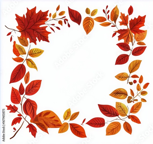 Autumn Leaves Border Design in Vibrant Hues of Red, Orange, and Yellow for Se...