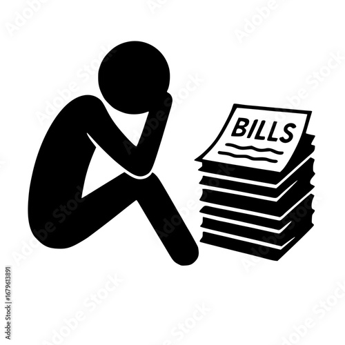 Stickman Stressed Over Bills SVG Clip Art