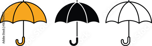 Set of umbrella icons, colorful umbrella vector, rain protection symbols, umbrella silhouette illustrations, waterproof design icons, rainy weather graphics, umbrella handle symbols collection