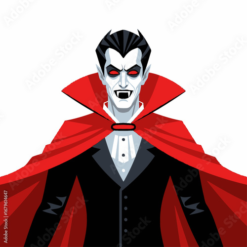 Mysterious Vampire with Fiery Red Eyes and a Crimson Cape