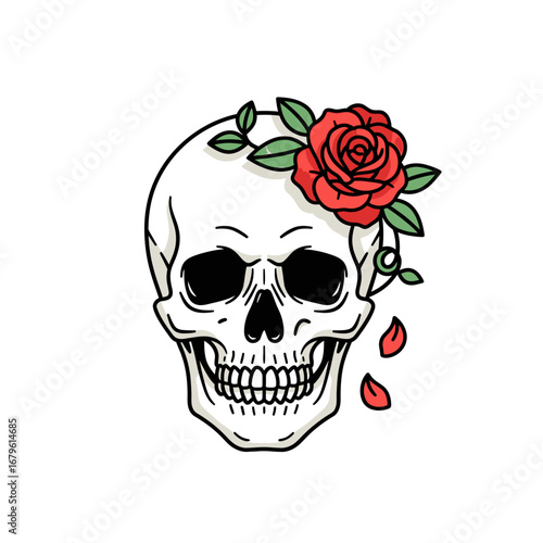 Skull with Rose Tattoo Design A Symbol of Life, Death, and Beauty