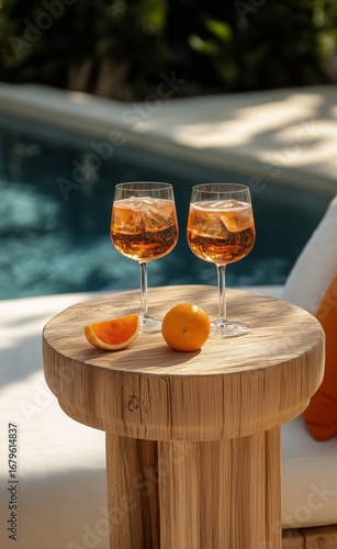 Refreshing Drinks Served by the Poolside in a Sunny Outdoor Setting With a Mo...
