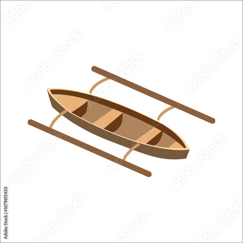 Isometric Traditional Outrigger Canoe Vector Illustration
