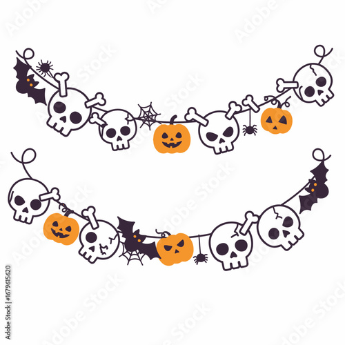 Spooky Halloween garland with skulls, bats, and pumpkins for festive decor