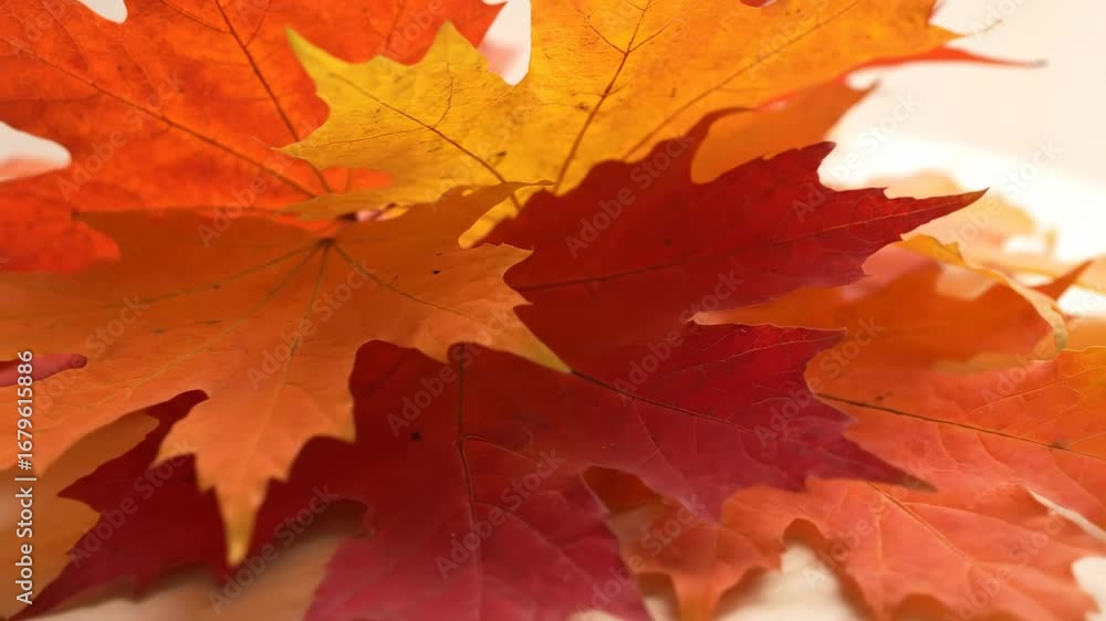 Autumn Maple Leaves Cluster - A close-up shot of vibrant red and orange maple leaves clustered together on a light background. Autumn Maple Leaves Cluster - A close-up shot of vibrant red and orange maple leaves clustered together on a light background.