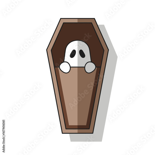 white ghost in brown coffin halloween clip art preview