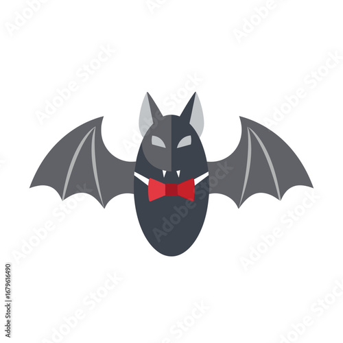 Cute Bat Character with Red Bow Tie, Halloween Illustration