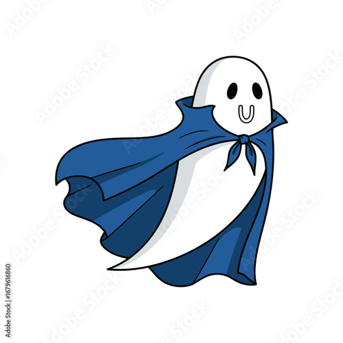 Whimsical Ghostly Figure with Flowing Blue Cape Illustration