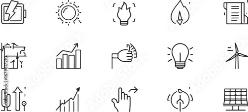 Renewable Energy and Sustainability Icons Representing Solar Wind Power and Eco Friendly Technologies Promoting Environmental Awareness and Responsibility