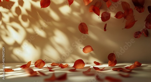 Autumn Leaves Dancing in Sunlight Creating a Warm and Tranquil Atmosphere Ind...