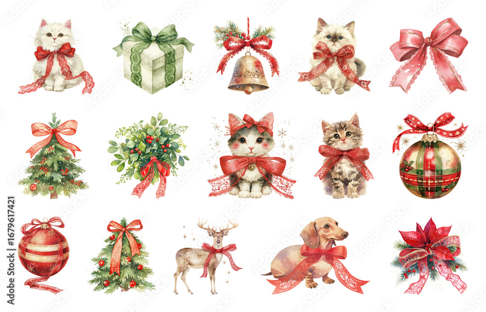 Fototapeta premium PNG Vintage Christmas animal illustrations, element set on transparent background