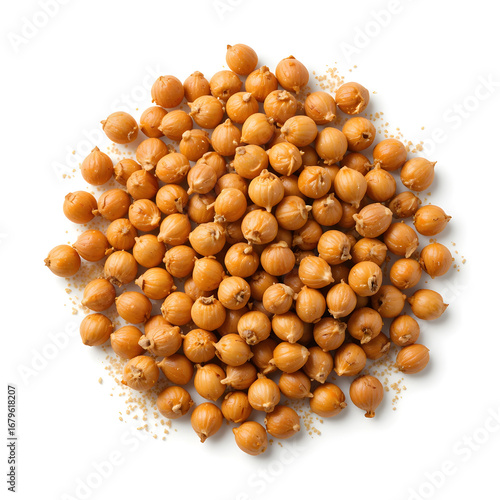 Roasted Bengal gram isolated on white background, perfect for snack packaging, culinary visuals, nutrition info,