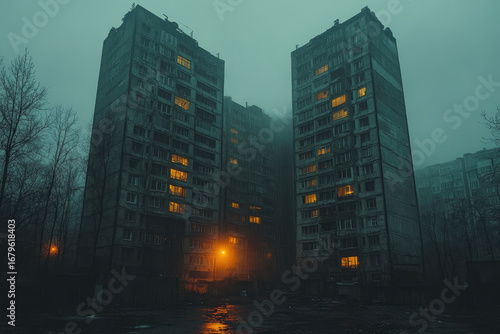Retro Film-Toned View of a Soviet Concrete Giant