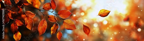 Autumn Leaves Glowing in Warm Sunlight During a Peaceful Afternoon in a Forest.