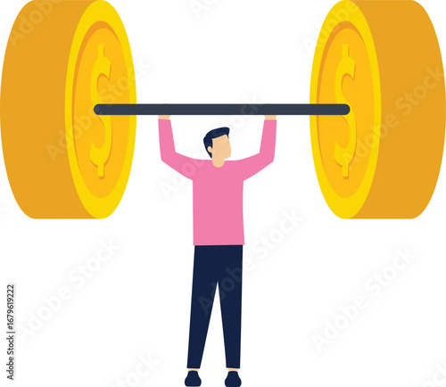 Businessman raising dumbbells with money symbol, Vector illustration design

