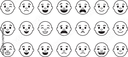 Collection of Simple Black and White Cartoon Faces Expressing Different Emotions Moods Feelings and Human Expressions Minimalist Design