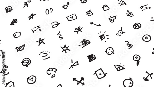 Hand Drawn Doodle Pattern with Various Symbols and Icons Creative Backdrop for Design and Illustration Seamless Texture in Black and White