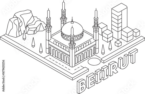 Isometric Beirut Lebanon Skyline Vector Illustration with Famous Landmarks and City Name