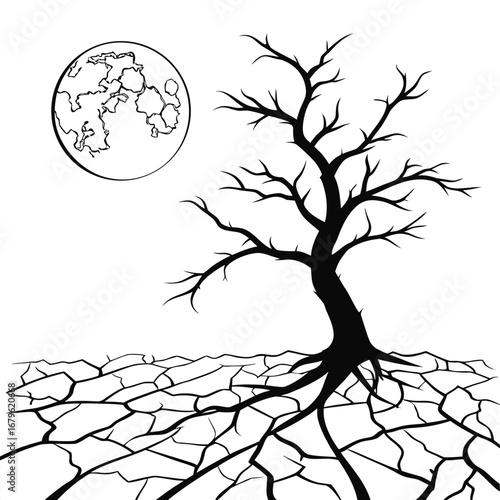 Moon floating above shattered plain silhouette