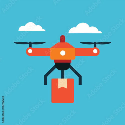 Delivery Drone with Package Vector Illustration