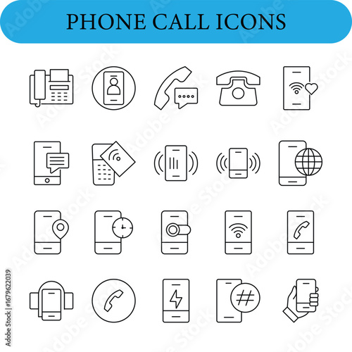 Collection of modern phone call and communication icons