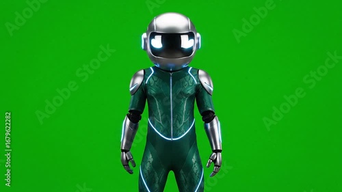 Futuristic Astronaut 3D Render on Green Screen - 0901(1)