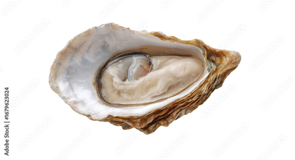 Naklejka premium Oysters open on top view isolated on transparent background food photography