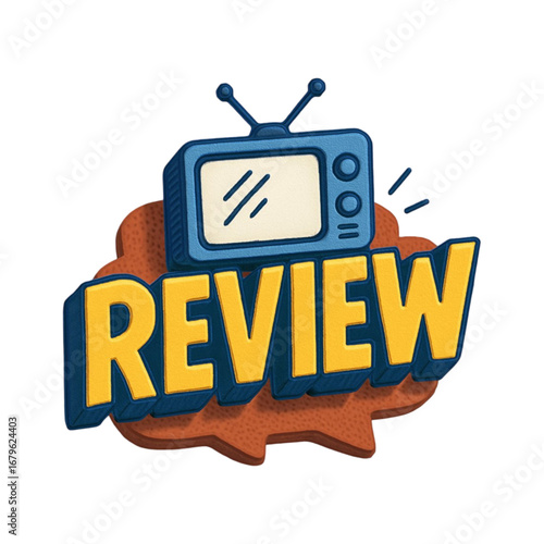 Retro television with the word review isolated on transparent background