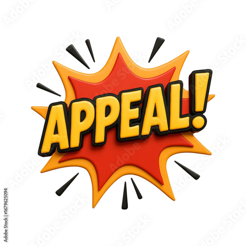 Bold yellow appeal word in a comic style burst isolated on transparent background