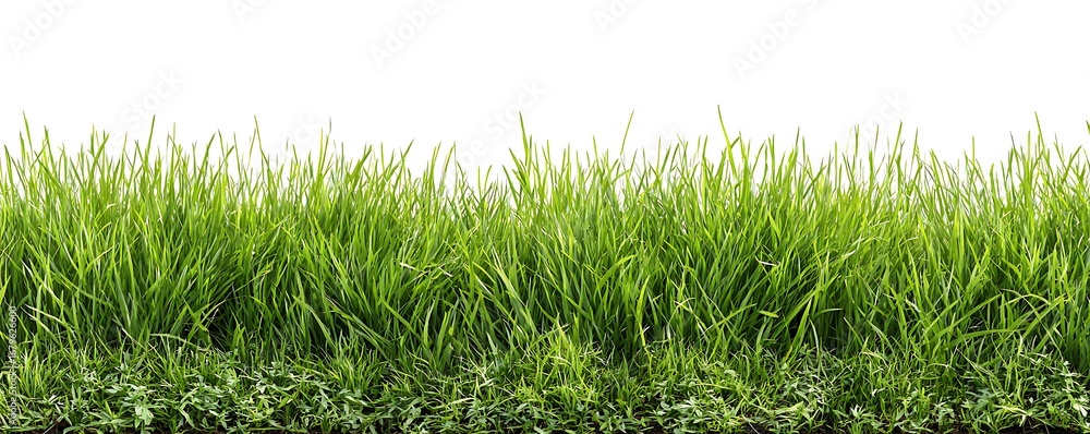 Fototapeta premium Vibrant green grass field textured background realistic 3d rendering isolated on white for design