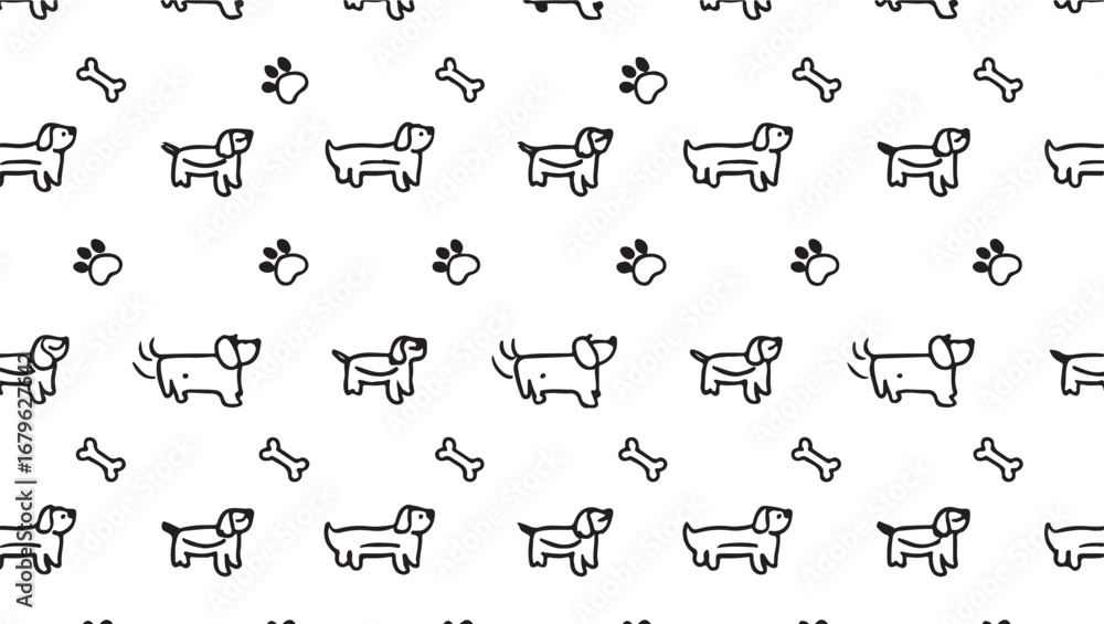 Obraz premium Playful Puppy Pattern Black and White Doodle Style Background for Fabric Design and Pet Product Packaging a Whimsical Canine Celebration