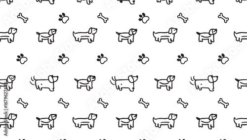 Playful Puppy Pattern Black and White Doodle Style Background for Fabric Design and Pet Product Packaging a Whimsical Canine Celebration