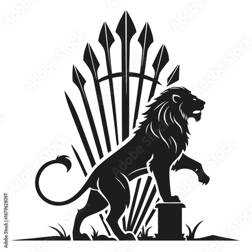 Lion standing on glowing throne silhouette