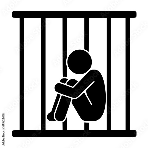 Stickman Trapped in Cage SVG Clip Art